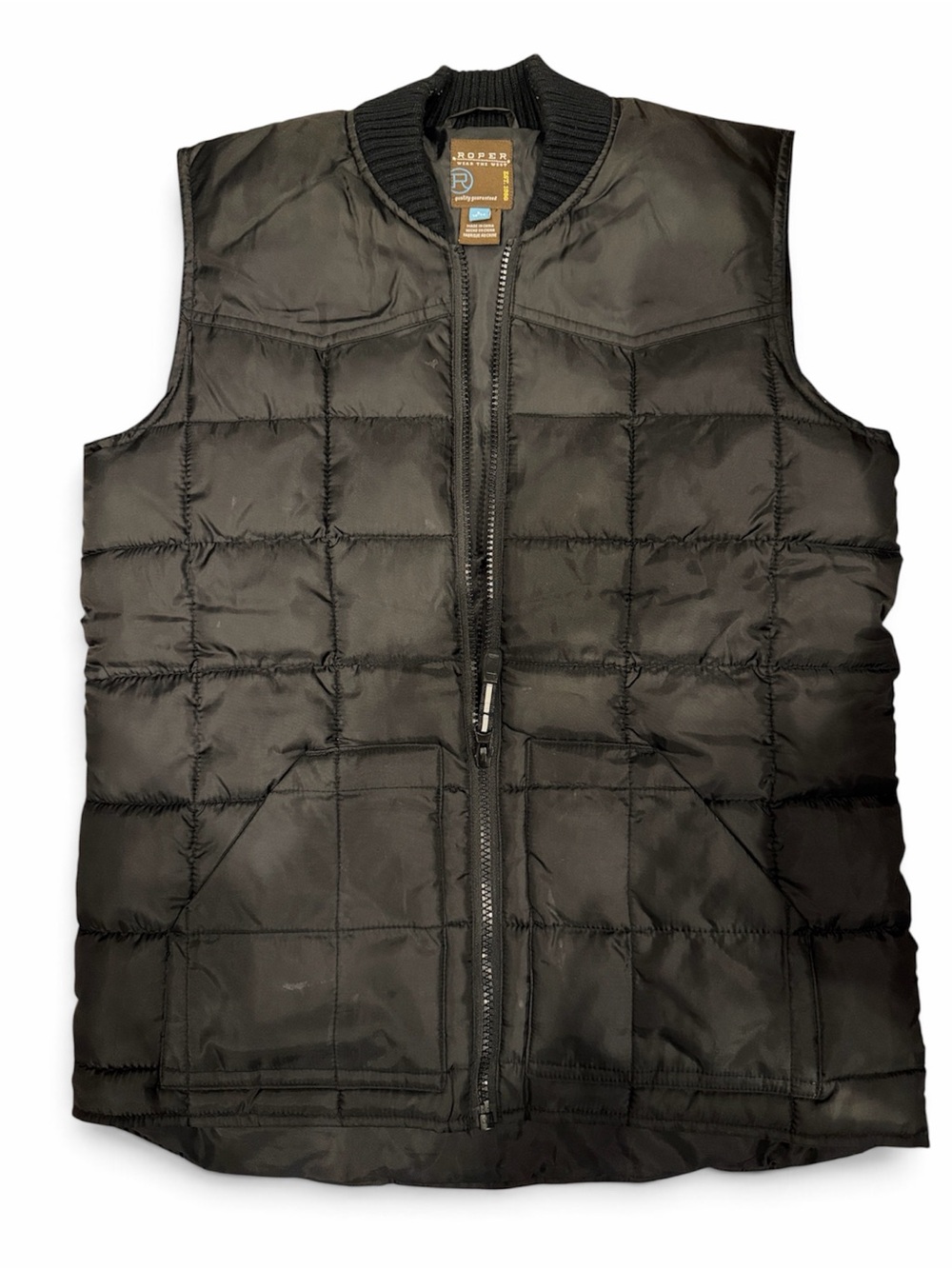 Roper Boys Youth Black Quilted Puffer Vest with Ribbed Collar SZ Large 12/14